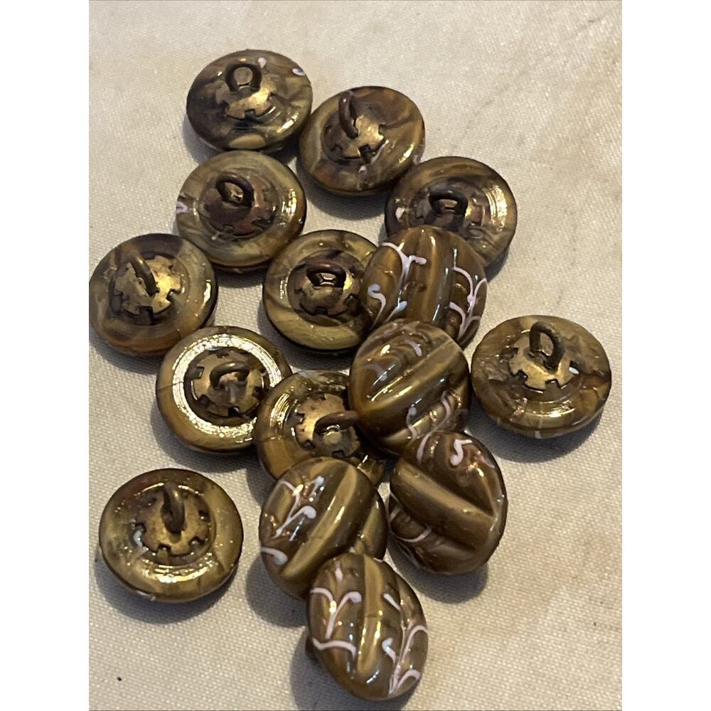 15 Antique Molded Art Glass Buttons - Like Murano Glass